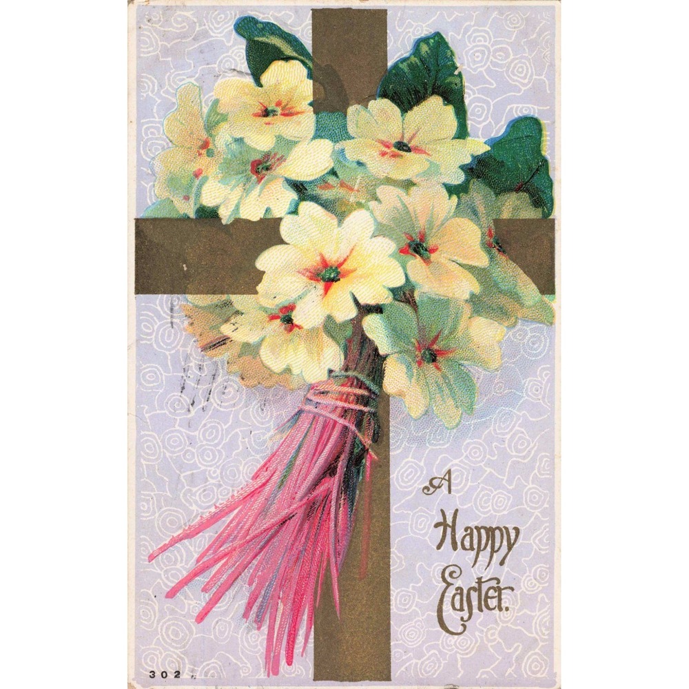 Vintage 1913 Easter Postcard Embossed Yellow Primrose Cross Owego NY Postmark - Picture 1 of 2